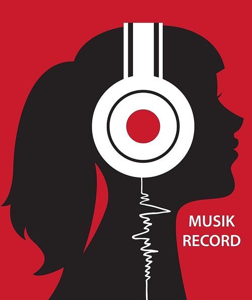 Creative conceptual vector. Woman listening to the music in headphones.