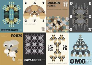 Geometric shapes banners collection of eight flat posters with abstract compositions of ornate shapes and editable text vector illustration
