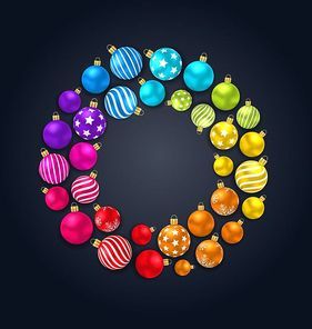 Collection Colorful Christmas Glass Balls on Dark Background - Illustration Vector