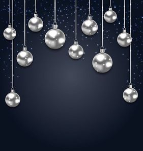 Christmas Silver Glassy Balls on Magic Dark Background - Illustration Vector