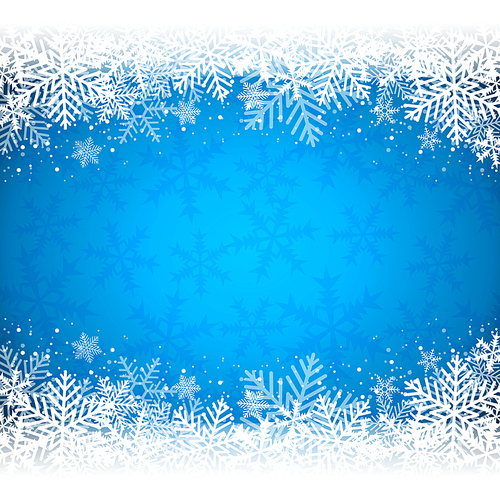 Decorative blue Christmas background with white snowflakes. Vector illustration.