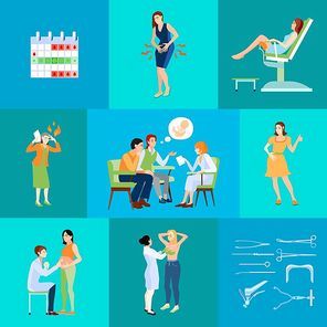 Gynecologist flat composition with planning calendar and doctor s appointment with husband vector illustration
