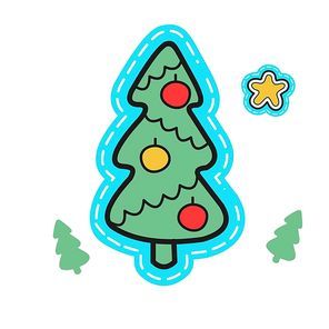 Christmas illustration hand drawn. Christmas decorated Christmas tree with a star.