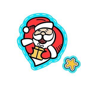 Christmas illustration hand drawn. Santa Claus with a gift in hand.