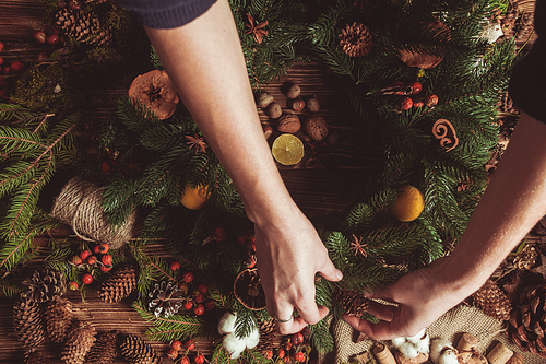 nature components wreath - preparation for making natural  decorations