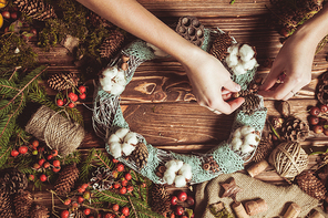 nature components wreath - preparation for making natural  decorations with lace
