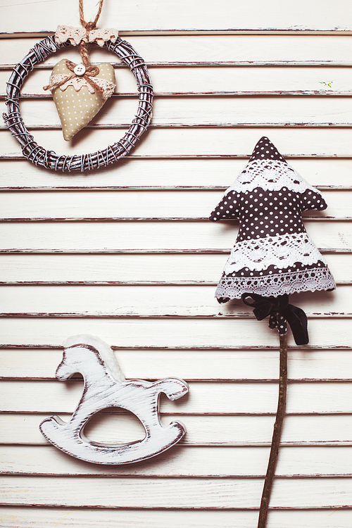 Shabby Christmas toys in white and black colors