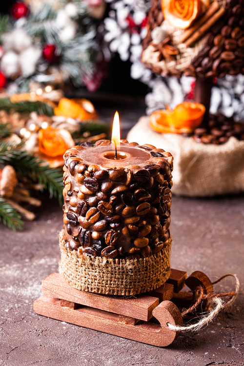 Christmas aromatic eco wreath with coffee candle