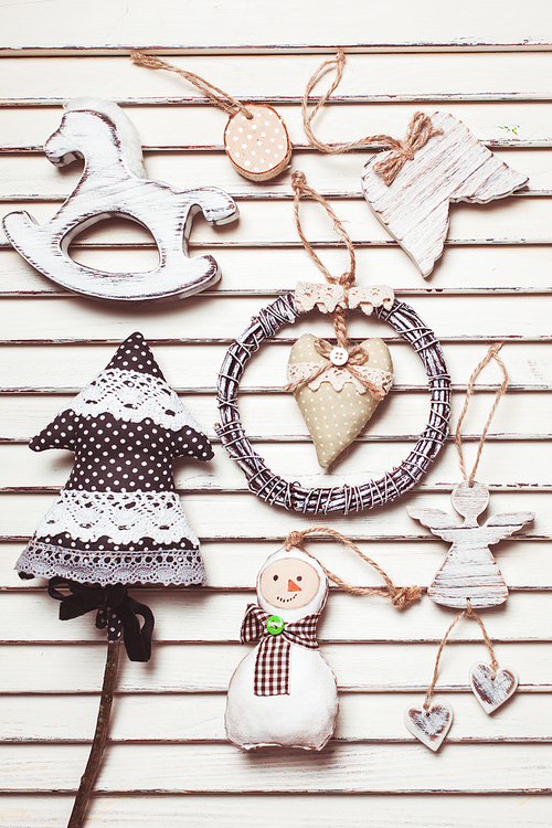 Shabby Christmas toys in white and black colors