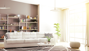 Interior of modern living room with comfortable sofa 3d rendering