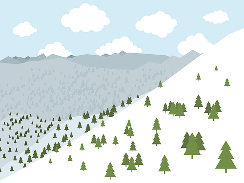 The pine forest in the mountains. Vector illustration