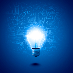 Conceptual image of electric bulb against blue background