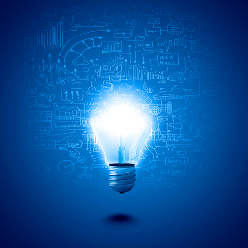 Conceptual image of electric bulb against blue background