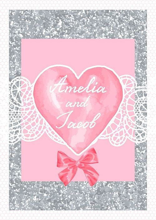 Wedding invitation or greeting card on aquarelle heart.