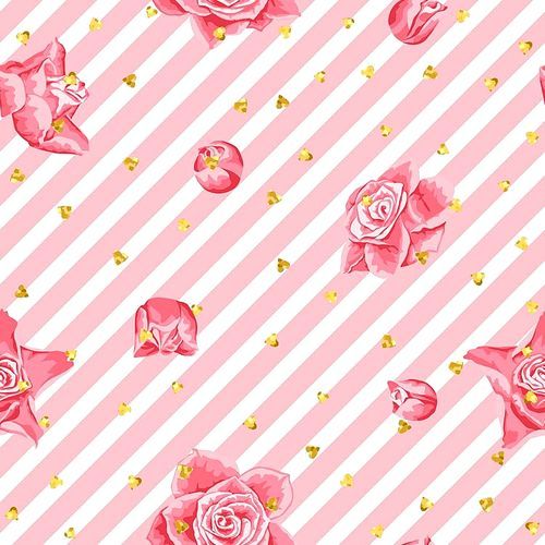 Wedding seamless pattern background with roses and glitter.
