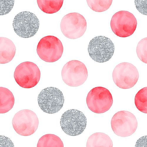 Aquarelle pink seamless pattern with dots and circles.