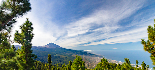 Panorama of El Teide volcano and Orotava valley from Mirador de Chipeque, Tenerife, Canary Islands, Spain