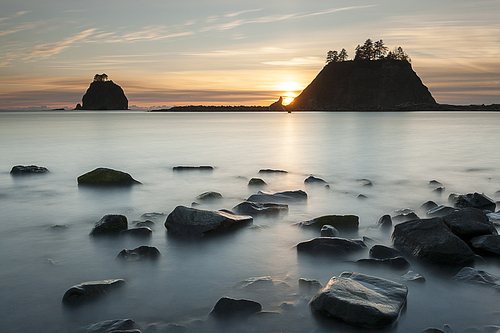 The stacks of first beach at sunset in La Push, Washington.