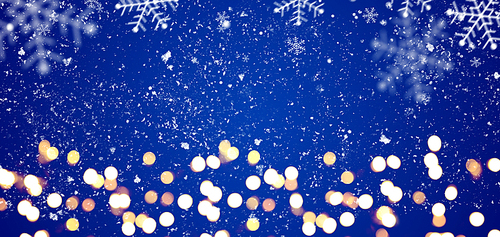 Blue festive Christmas or New Year background with shiny golden baubles
