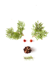 Reindeer Face from natural materials. Christmas deer silhouette picture in minimalistic design concept