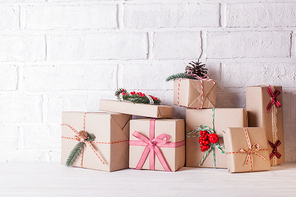 Christmas craft boxes decorated in vintage eco style