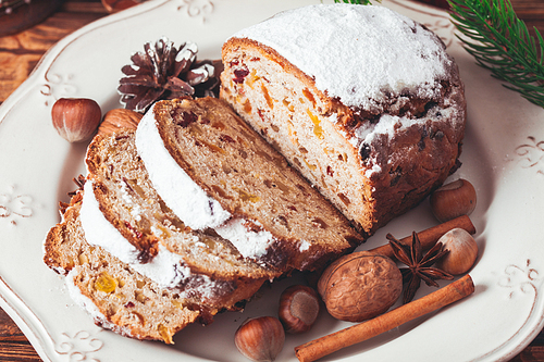 Stollen, traditional Christmas sweet holiday cake in Germany