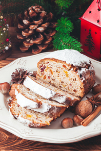 Stollen, traditional Christmas sweet holiday cake in Germany