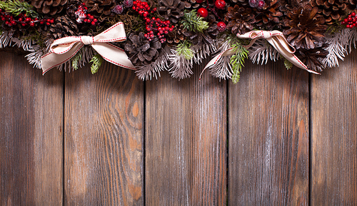 Christmas border design with rustic ribbom bows