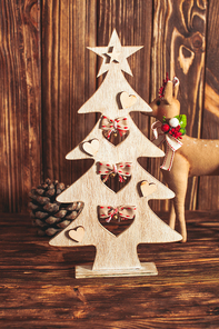 Wooden Christmas decor in shabby chic style