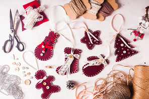 Christmas vintage decor - bordo felted sewed toys
