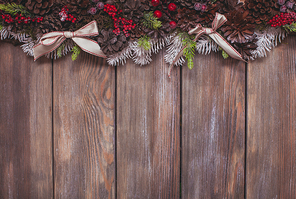 Christmas border design with rustic ribbom bows