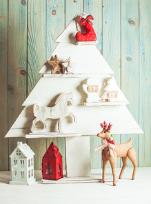 Wooden Christmas decor in shabby chic style