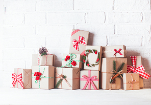 Christmas craft boxes decorated in vintage eco style