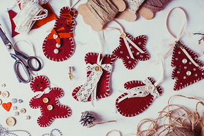 Christmas vintage decor - bordo felted sewed toys