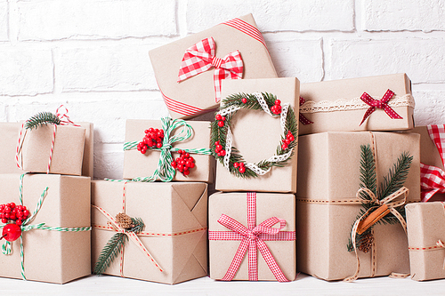 Christmas craft boxes decorated in vintage eco style