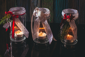 DIY glass candlesticks Christmas decor with lace and ribbons