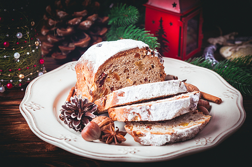 Stollen, traditional Christmas sweet holiday cake in Germany