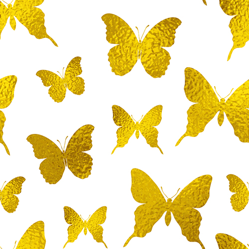 Decorative vector seamless pattern with golden butterflies on a white background