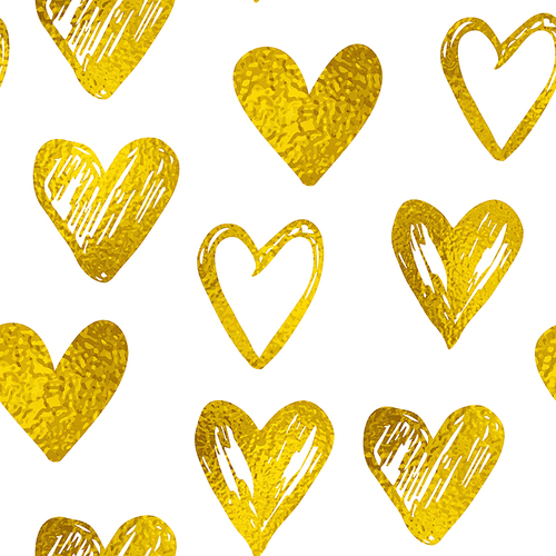 Decorative festive seamless pattern with golden hearts on a white background. Vector background for Valentine's day