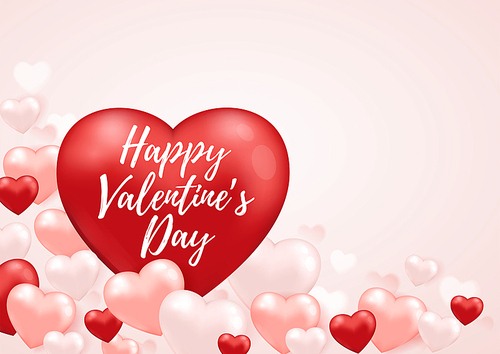 Decorative festive background for Valentine's day with red heart balloon and lettering. Vector illustration.