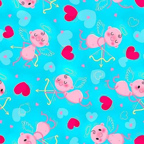 Wedding and Valentines Day day seamless texture with lovely cupids and hearts. Vector illustration.