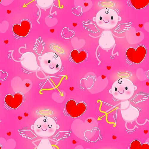 Wedding and Valentines Day day seamless texture with lovely cupids and hearts. Vector illustration.