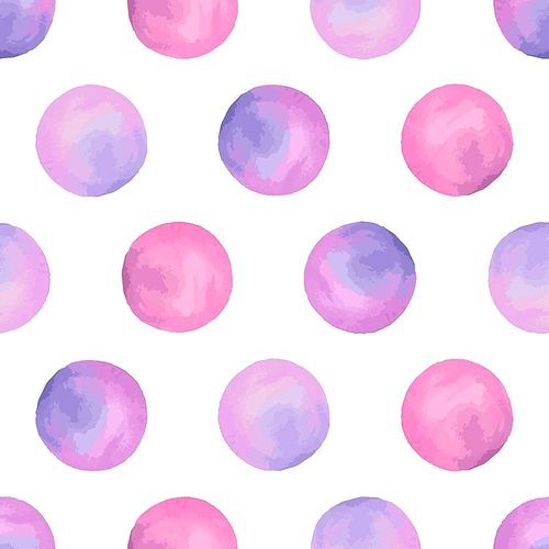 Aquarelle violet seamless pattern with circles. Watercolor background.