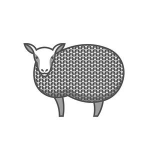 Wool emblem with merino sheep. Label for hand made, knitting or tailor shop.