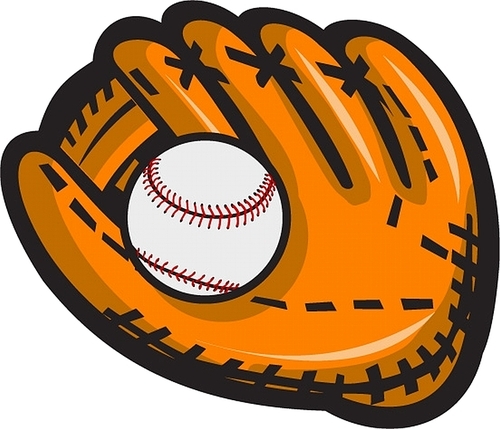 Illustration of a baseball glove and ball viewed from front set on isolated white  done in retro style.