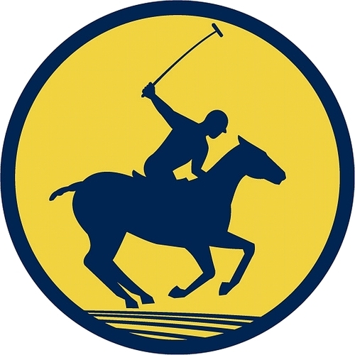 Illustration of a polo player riding horse with polo stick mallet viewed from the side set inside circle on isolated background done in retro style