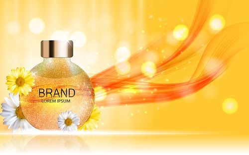 Shower Gel, Cream Bottle with Flowers Chamomile Template for Ads, Announcement Sale, Promotion New Product or Magazine Background. 3D Realistic Vector Iillustration. EPS10