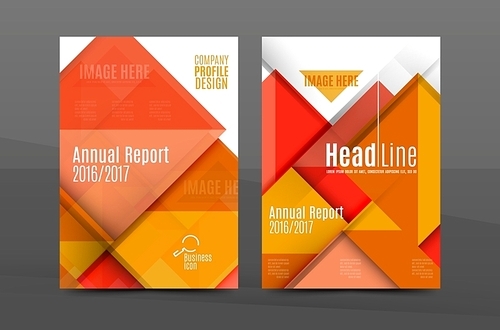 Squares and triangles annual report cover template. Color business brochure vector template, front page, A4 size, leaflet abstract background, magazine design, flyer layout