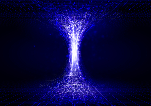 Blue digital funnel against dark background. Technology concept