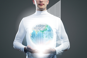 Man holding globe in hands. Futuristic concept. Elements of this image are furnished by NASA